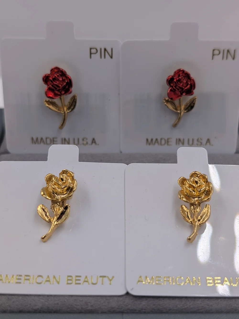 4pk Vintage Rose Lapel Pins Red Enamel American Beauty Gold Sorority Favor 0423